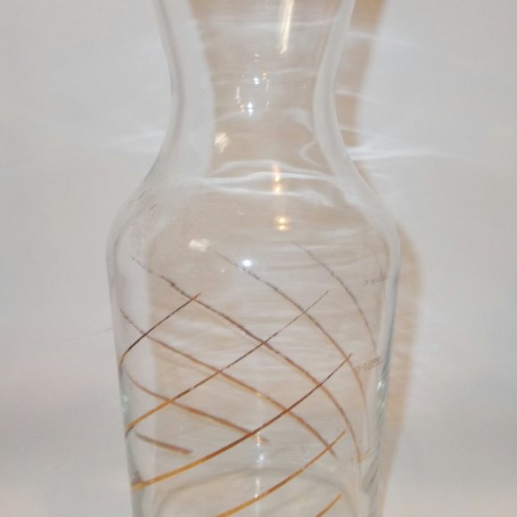 Rare Vintage Clear Glass Carafe Gold Swirls & Measuring Cup Lines 8.5" - Picture 1 of 4
